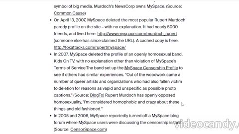 2007 Article, Myspace & MoveOn - Selective Censorship, More Double Standards