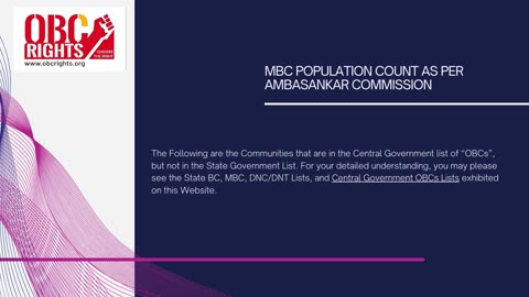 MBC Caste population as per Ambasankar Commission in India