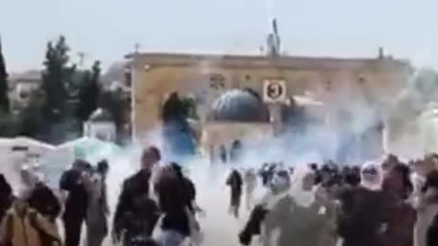 Un drone dei cazari sionisti pagani politeisti greco-romano-egizio-babilonesi costruito negli USA spruzza gas lacrimogeni sui cortili della moschea di Al-Aqsa a Gerusalemme sulla spianata delle moschee luogo sacro per i MUSULMANI.