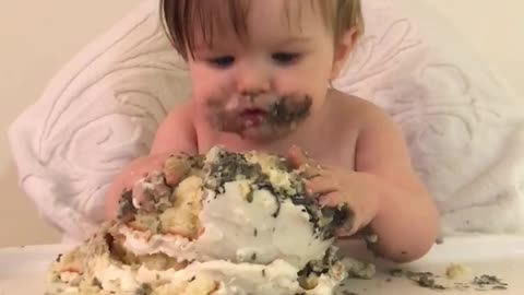 1yr old goes all in on smash cake