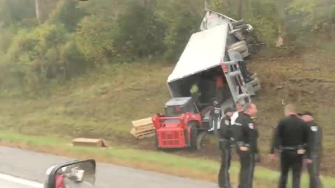 Tractor-Trailer Turned on its Side