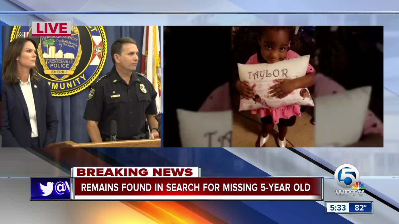Human remains found in search for missing 5-year-old Florida girl, Taylor Williams; mother arrested