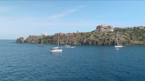 view from the of the small marina of capraia island tuscan archipelago italy