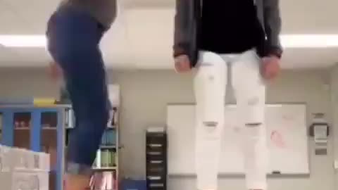 Dancing on the table and then falling