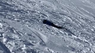 Blue sweater skier tries backflip on snow faceplants
