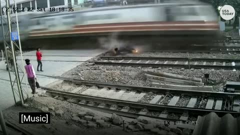 Dangerous accident between train and a biker.