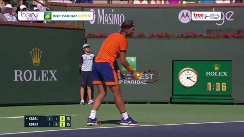 Video tennis Nadal - Korda: A spectacular escape, deciding the tie-break (Round 2 Indian Wells)