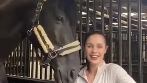 funny horse playing with lady #shorts #funnyanimals