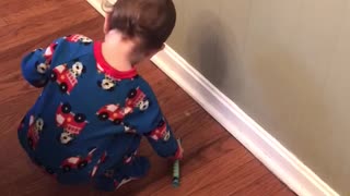 Toddler Uses Spatula To Get Ice From Refrigerator