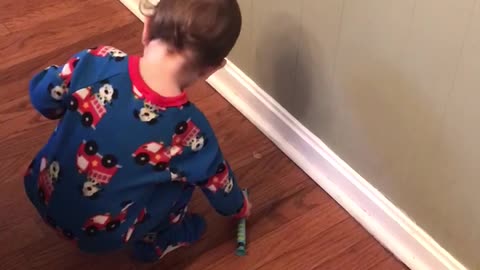 Toddler Uses Spatula To Get Ice From Refrigerator