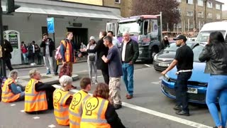 Furious motorists have clashed with Just Stop Oil activists blocking Harleyford Street in London