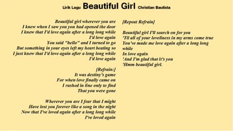 LYRIC SONG Beautiful Girl Christian Bautista