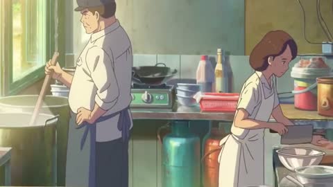 Aesthetic anime cooking ramen with sound effects