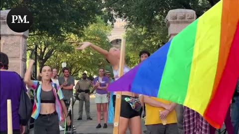 AUSTIN, TX— A large group of trans rights activists attempt to drown out the Let Women Speak event