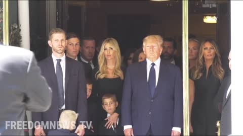 Eric Trump emotionally raises his fist as fans yell "We Love you" and "Trump 2024".