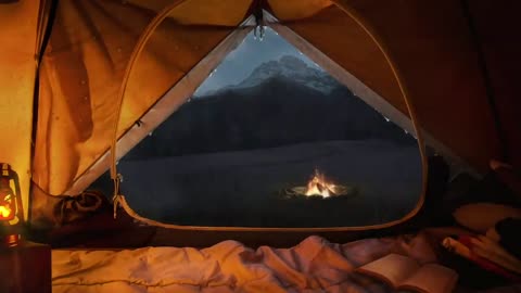 Rain On Tent with Campfire -Relaxing Rain Sounds for Sleep -1 HOUR