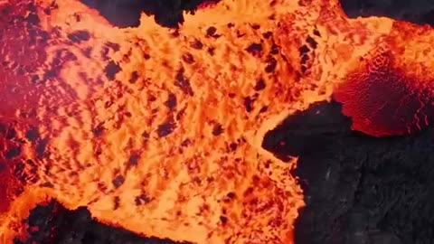 Amazing footage of lava flow during a volcanic captured with a drone on