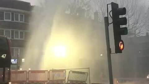 Tons of gushing water explodes into road for hours