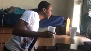 Dorm styrofoam cup blowing challenge