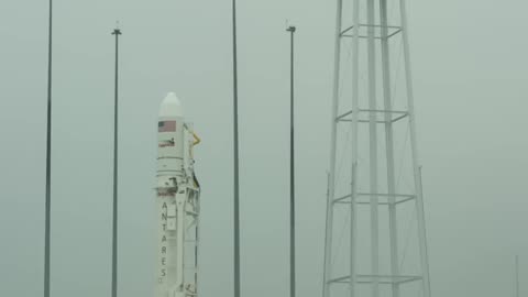 "Antares Rocket Raised on launch Pad"