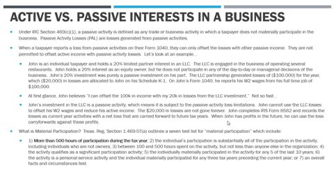 LLCs with Passive Investors - Active vs. Passive Loss Limitations