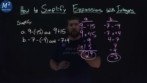 How to Simplify Expressions with Integers | Two Examples | Part 2 of 5 | Minute Math