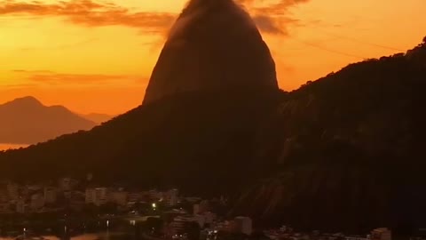 Gorgeous Sunset against Sugarloaf Mountain in Rio de Janeiro, Brazil