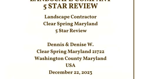 Landscape Contractor Clear Spring Maryland 5 Star Review