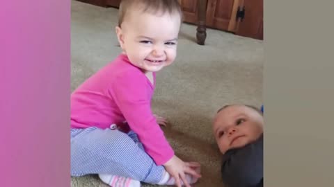 Funny Twin Baby Playing Togerter