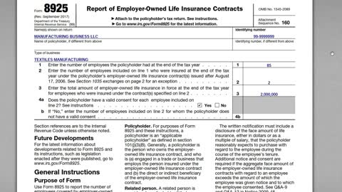 IRS Form 8925 Employer Owned Life Insurance Policies