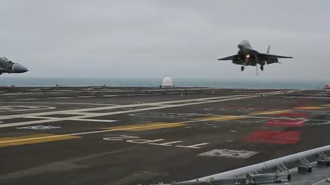 Up-close footage showcases intense fighter jet landing