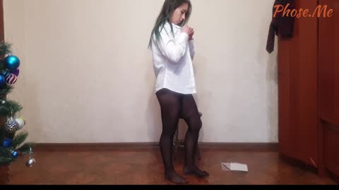 Lisa Trys On A Schoolgirl Uniform With Black Pantyhose Tights