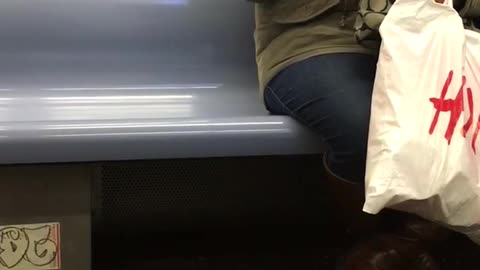 Woman plucks hair from chin on subway