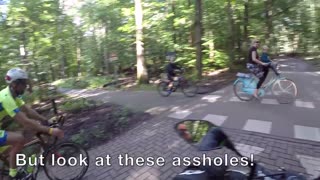 Cyclists Come Close to Colliding with Family Walking