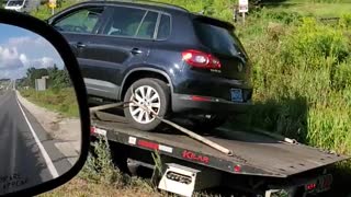 Tow Truck Stuck After Driving Into Ditch