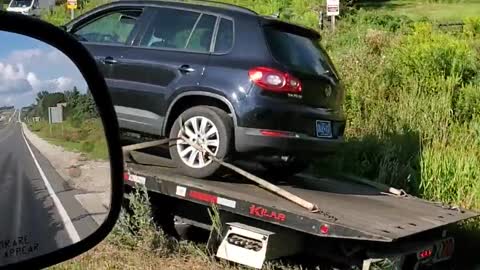 Tow Truck Stuck After Driving Into Ditch