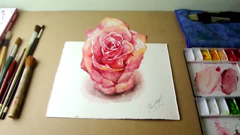 3D Rose Painting in Watercolor, Optical Illusion