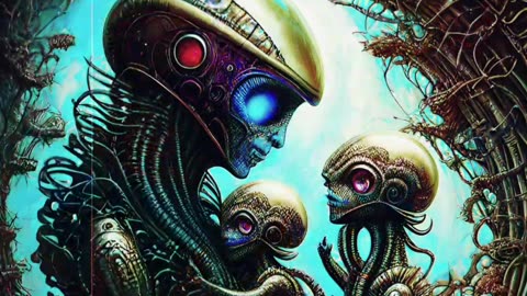 Retro Dark Trippy Aliens Encounter: Digital Art Footage