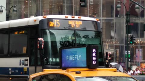 MTA NYC Transit buses at the Herald square bus stop 6th ave and 34th st Manhattan New york city