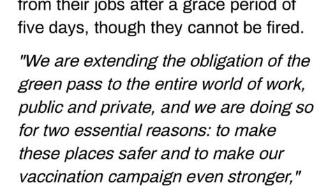 Italy makes healthy pass mandatory for all workers & anyone without it faces suspension with NO PAY