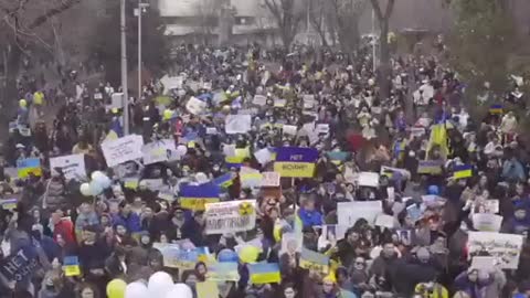 Many people on the streets of Almaty, Kazakhstan today in protest against Putin’s invasion