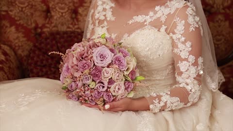 footages for video editing girl with a bouquet wedding dress