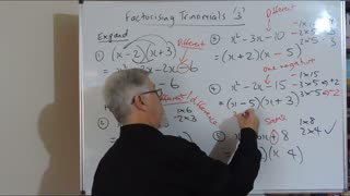 Math Factorising Set B 03 Trinomials Simple with one Negative Factorisation Mostly for Years/Grade 10 and 11