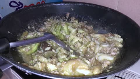 Cooking Cambodian Food - Stir Fried Eggplant with Pork