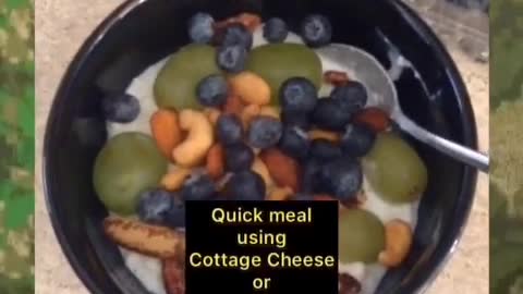 Quick meal using cottage cheese, mixed nuts and fruit