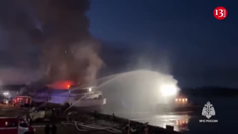 A strong fire broke out on the "Lomonosov" ship in the Arkhangelsk region of Russia