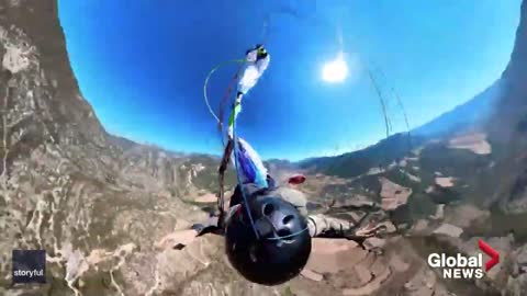 Paraglider's terrifying close call in Spain as parachute gets tangled in mid-air