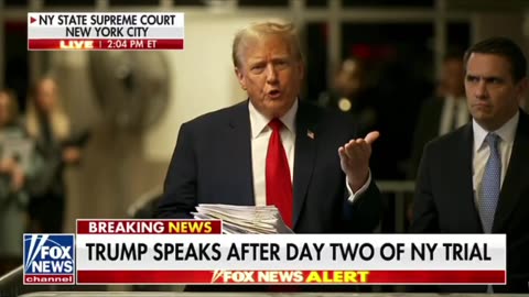 President Trump makes statement outside courtroom -By the way it’s freezing in there