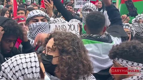 A Hamas celebration rally draws a large crowd in downtown Toronto