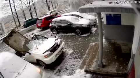 Concrete block lands on car almost crushing a man